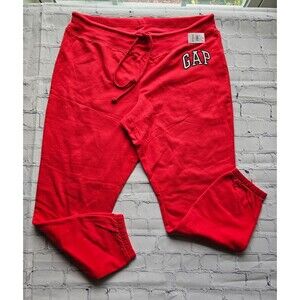 GAP Logo Red Fleece Jogger Pants L NWT Medium Regular Fit Cotton Blend